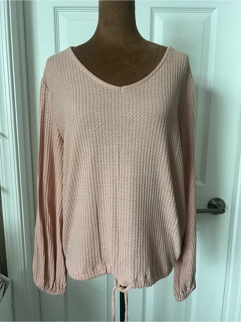 LC Lauren Conrad Dusty Blush Waffle V-Neck Drawstring Sweater